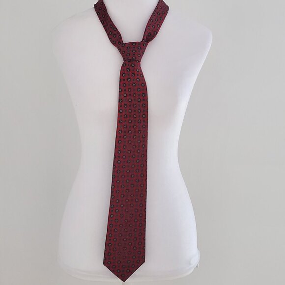 Vintage Men's Silk Tie Red Geometric Pattern Marks & Spencer ST MICHAEL Office - Picture 4 of 7